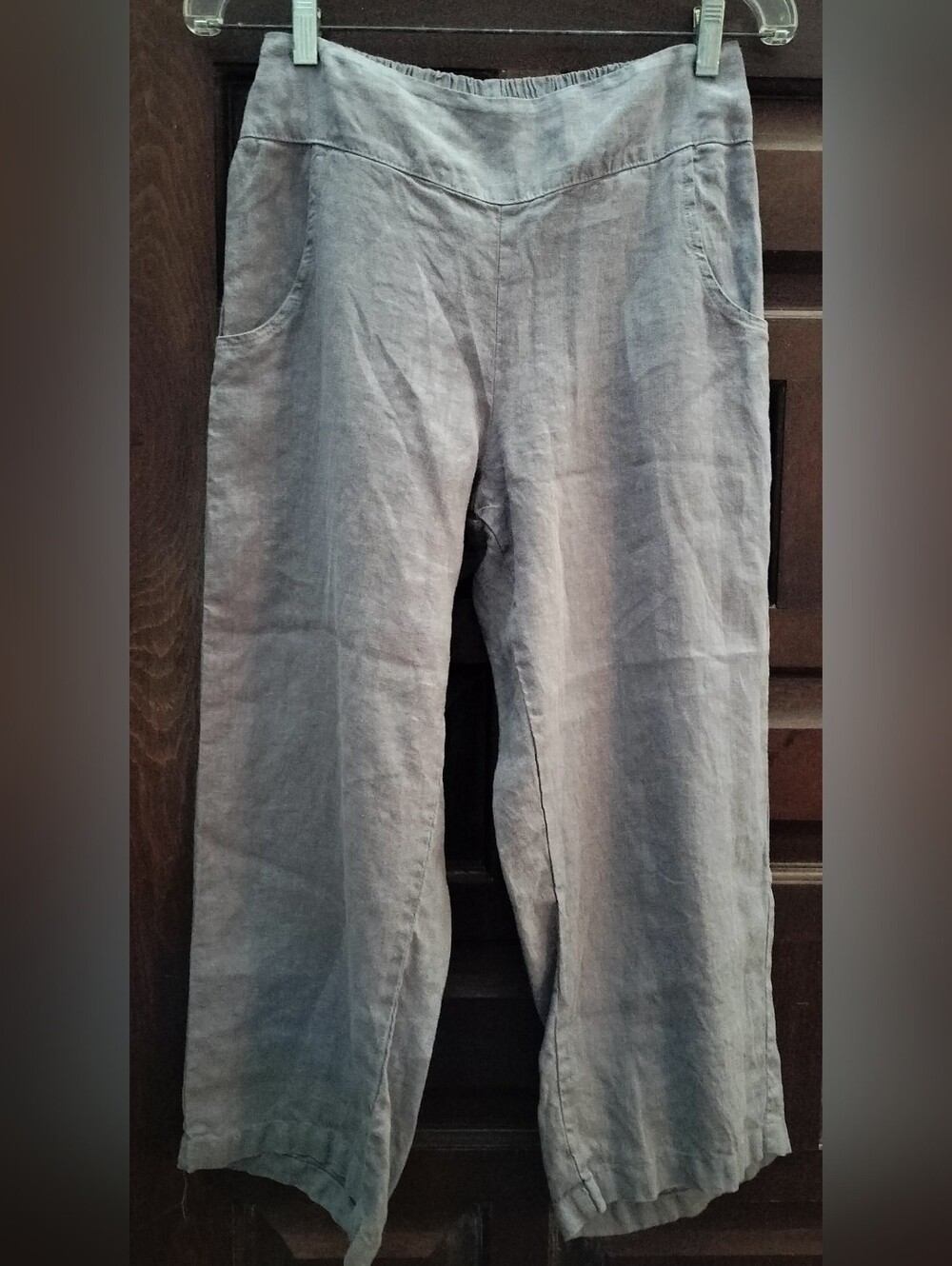 Women's 100% Linen Wide-Leg Pants in Light Gray